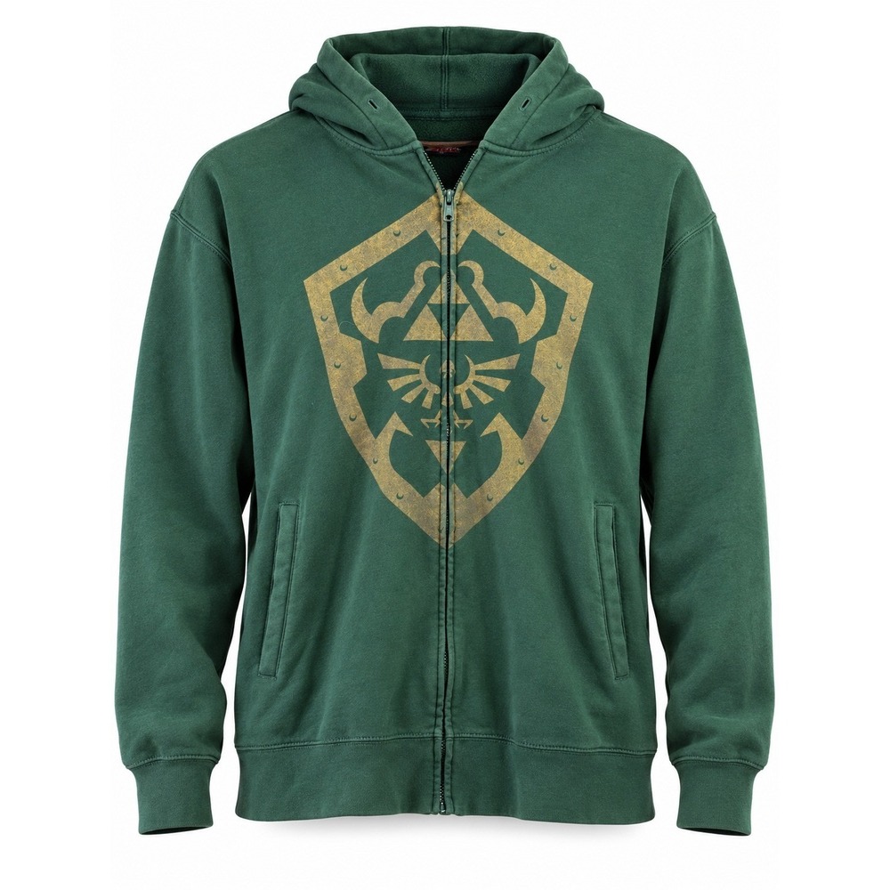 Legend of Zelda Twilight Princess Hoodie Mens Large Green Full Zip Hylian Shield